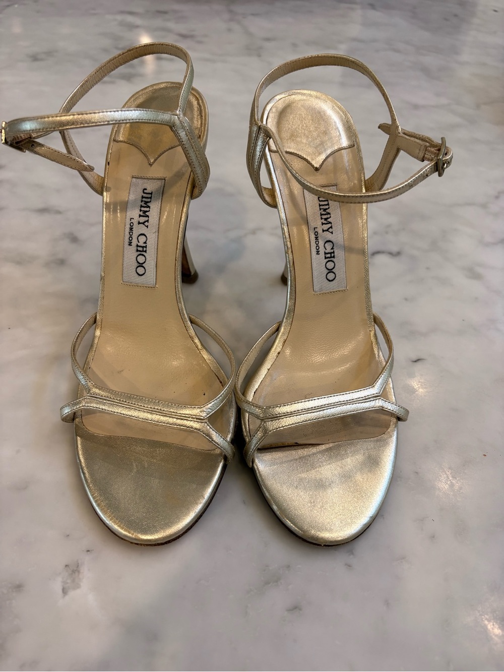 Jimmy Choo Metallic Gold Open-Toe Strappy Heels - size 8